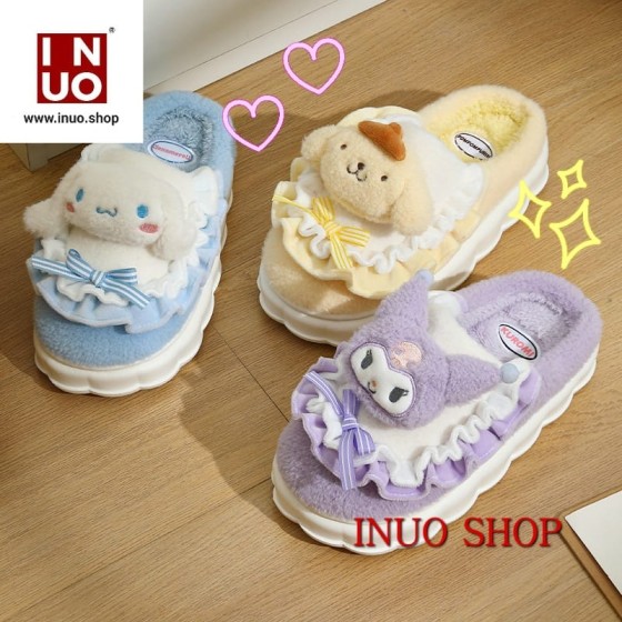 Pantufla sanrio de felpa Sanrio, Zapatillas de algodón de felpa para mujer,